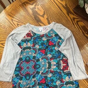 Lularoe Top with Gray Sleeves and paisley print in multi color.